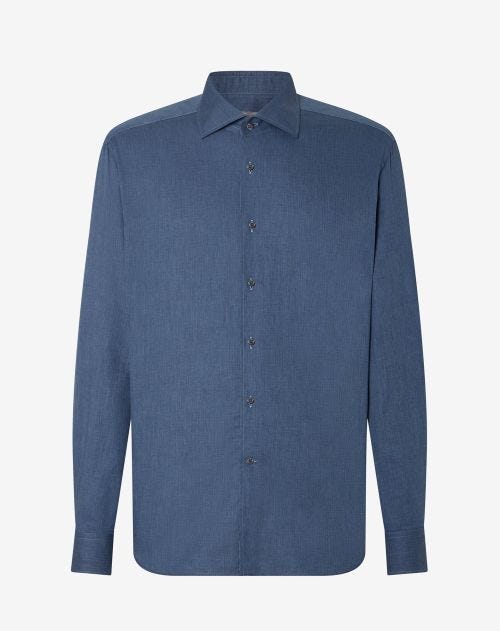 Denimblauw overhemd van katoenflanel