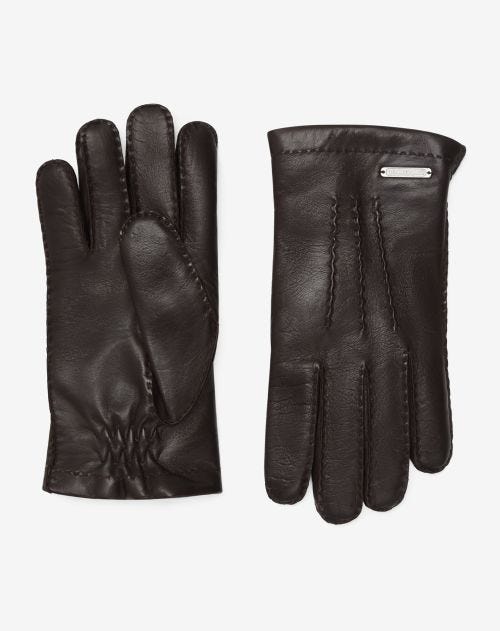 Dark brown nappa leather and cashmere gloves