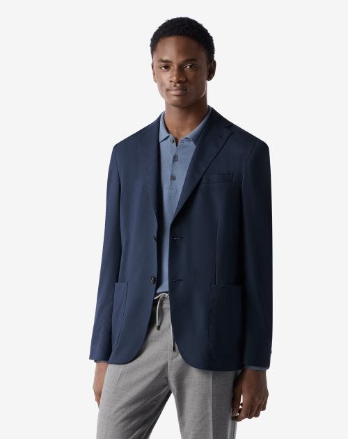 Blue wool, cashmere and silk twill jacket