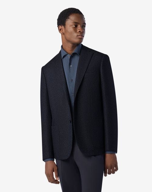 Navy blue pure cashmere twill jacket