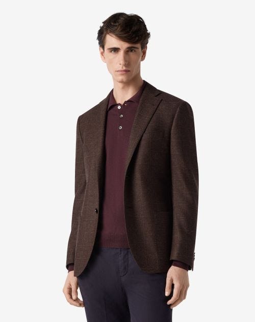 Brown overcheck wool and cashmere jacket